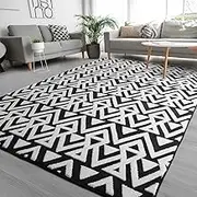 Ompaa Ultra Soft Geometric Bedroom Rugs Memory Foam Carpet, Black 6 x 9 Feet, Cozy Area Rugs for Living Room Couch Dorm Bedside Kids Girls Teens Room Nursery Decor Floor Mat