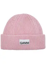 Ganni Fitted Ribbed Wool-blend Beanie - Mauve One Size