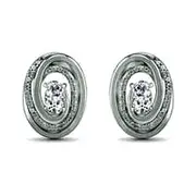 Oval White Lab-Created Sapphire and 0.07 CT. T.W. Diamond Beaded Open Swirl Frame Stud Earrings in Sterling Silver