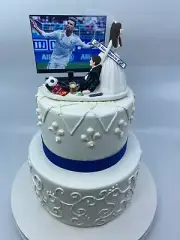 Funny Soccer Fan Bride and Groom Wedding cake topper