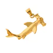 14K Gold 30MM Long Hammerhead Shark Pendant