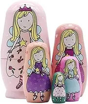 Stacking Toy 5-Layer Hand-Painted Nesting Dolls Angel Princess Russian Nesting Dolls Wooden Crafts Stacking Dollst for Valentine's Day Gift