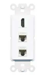 1 Port HD 2 CAT5E Ethernet Female Wall Plate DecorZ ROCKER White