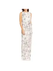 AIDAN MATTOX Womens Ivory Tie Waist Column Lined Sleeveless Gown Dress 2