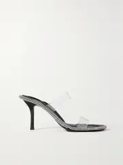 [ALEXANDER WANG] ALEXANDER WANG - Kira Logo-detailed Crystal-embellished Pvc Mules - Clear - IT39 IT 39 Neutrals