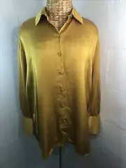 Decjuba Honey Mustard Yellow Sateen Collared Oversize Blouse Sz S BNWT $100