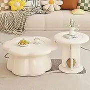 EKDJSN Coffee Tables Set of 2, Flower-Shaped Round Nesting Coffee Table, No Need Assembly, for Living Room, Bedroom, Office, Balcony, Apartment, White(Round White)