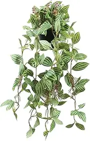 Vnezakl Artificial Hanging Ivy Plants Realistic 3D Watermelon Texture Fake Peperomia Leaves Faux Potting Vine Green Plants for Indoor Outdoor Home Garden Decor