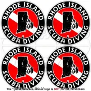 RHODE ISLAND SCUBA DIVING Flag-Map Shape USA Circular Stickers, Decals 50mm x4