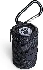 iGadgitz Home U7168 Fabric Dog Waste Bag Dispenser, Dog Poo Bag Holder with Carabiner Clip - Black