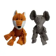 2pc Paw Play 34cm Fox & 32cm Elephant Pet Dog Chew Toy Plush Squeak w/ Squeaker