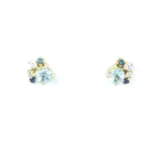 Diamond and Aquamarine Stud Earrings in Yellow Gold