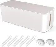 Cable Management Box, Large Cord Organizer Box to Hide Power Strip & Under Desk,TV Computer Wires Cable Organizer Hider Box with Cable Clips&Reusable Cable Ties for Home/Office(White)