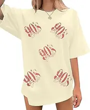 [QLIPIN] 90s Babe Oversized T-Shirt Women: Retro 90's Outfits Vintage 90 S Themed Party Outfit Loose Fit Casual Short Sleeve Tee