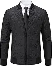 [PHJTOMK] Mens Flight Bomber Jacket Lightweight Quilted Fall Winter Bomber Coat Diamond Quilted Varsity Jackets