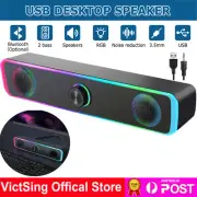 Bluetooth Computer Soundbar HiFi Stereo 3.5mm AUX USB Powered Speaker PC Laptop