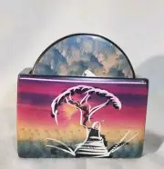 6 Coasters. Painted Soapstone.Animal Painted Design W/Holder Made In KENYA *