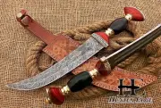HUNTEX Damascus Blade, 38 cm Long, Horn Handle, Handmade Exotic Arabic Knife