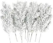 Kesywale 10PCS Frosted Artificial Pine Needles Branches 10.6" Christmas Fake Snowy Pine Picks Twigs Winter Sprays Greenery Stems for Xmas Tree Garlands Decor