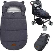 Universal Footmuff for Stroller, Baby Bunting Bags, Winter Windproof Warm Pram Footmuffs, Water Resistant Sleeping Bag with Hood for Strollers, Pushchairs, Prams, Car Seat