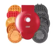 Dash Multi Maker Mini Waffle Maker System 6 Removeable Holiday Plates Red