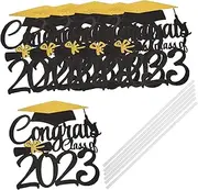 iplusmile 6Pcs Graduation Cake Decoration Glitter Congratulations Cupcake Toppers Cap Design for Graduation Party Cake Inserts for Kindergarten to College Celebrations