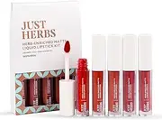[Just Herbs] Ayurvedic Liquid Lipstick Kit Set of 5 with Long Lasting, Hydrating & Lightweight Lip Colour, Full Size - Paraben & Silicon Free - 10 ml (Deeps & Reds)