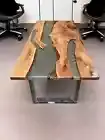 Natural Walnut Wood Epoxy Resin Table Top – Handmade Dining & Coffee Table