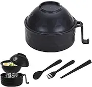 Yharnamite 6 Pcs Ramen Bowl Set, Ramen Noodle Bowls with Chopsticks, Spoon, Fork, Strainer and Lid, Microwave Ramen Cooker, Ramen Pot Set for Dorm Room, Apartment, Home, Office (Black)