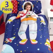 Cubby House Kids Spaceman SINGLE Bed Quilt Cover Set. Reversible. Spaceships