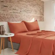 CleverPolly Vintage Washed Microfibre Sheet Set - Terracotta - Single
