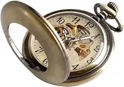 [Kirposh] Retro Skeleton Automatic Mechancial Pocket Watch for Men Women Arabic Numbers Dial Pocket Watch Mechanical