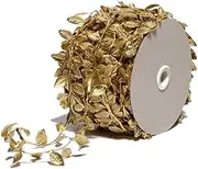(20 Yards, Gold) - Gold Leaves Leaf Trim Ribbon by The Yard for DIY Crafts Party Wedding Home Garland Decorations (4cm , 20 Yards, Gold)