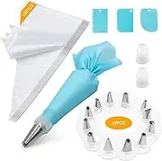 Tamodan Piping Bags and Tips, Cake Piping Bags and Tips Suitable for Beginners Included 100PCS 16 Inch Disposable Piping Bags with 12 Piping Tips Set, 2 Coupler and 1 Reusable Pastry Bags