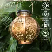 Large Outdoor Waterproof Solar Lanterns with Handle, Outdoor Metal Retro Hanging Solar Lights Halloween Garden & Yard Decorative Lights