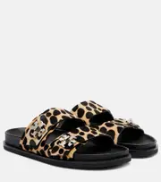 [Tory Burch] Tory Burch Turnlock leopard-print calf hair slides UK 7 black