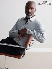 Grey Slim Fit Premium Two-Fold Cotton Shirt (B55874) | $82
