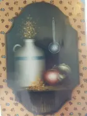 JAN OQUINN 1983 APPLE JUG BITTERSWEET FRUIT FLORAL STILL LIFE PAINTING PATTERN