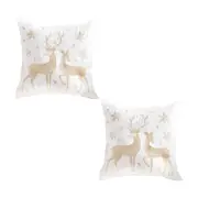 SOGA 2X 45cm White Throw Pillows with Golden Christmas Reindeer