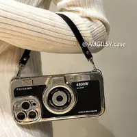 在飛比找ETMall東森購物網優惠-韓國相機造型創意短掛繩蘋果14pro手機殼手提iphone1