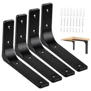 Black Wall Shelf Brackets, 8 x 6 Inch Iron Metal Shelf Brackets L Shaped