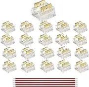 Clearhill 10mm 2Pin 20Pcs Press-in Assembly COB Led Strip Connectors,Ultra Slim,Strip to Strip or to Wire Connectors for Single Color 5V/12V/24V Light Strips,Transparent Terminal,Safe Connection.