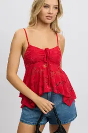Red Singlet Top Lace - Size 12M, Women's Singlet