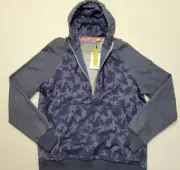 ROBERT GRAHAM Men's Large Blue Camouflage HOODIE Quarter Zip Prakash Classic Fit