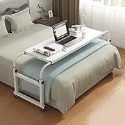 Height Adjustable Overbed Table with Wheels Rolling Computer Desk for Twin/Full/Queen/King Size Bed Frame Standing Workstation & Food Tray Desk Medical Table White