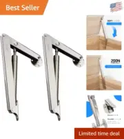 Polished Steel Gas Springs - 200N Heavy Duty Soft Close Lid Hinges (2 Pack)