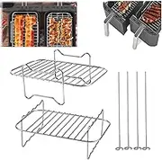 Esteopt 2 Pack Air Fryer Rack Air Fryer Accessories Compatible with Ninja Food Dual Zone Air Fryer [AF300UK] [AF400UK] 304 Stainless Steel, Silver (AF-20202)