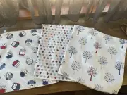 Set of 3 Cushion covers 45 cm x 45 cm Cover -Owls,Trees and Stars-Red white Blue