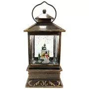 Battery Operated Lighted Holiday Lantern with Snowman and Snowy House 8.5 Inch