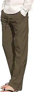[Generic] Men's Loose Linen Pajamas Pants Casual Lightweight Elastic Waist Yoga Pant Relaxed Open Button Mens Beach Trousers, Yellow, Small
